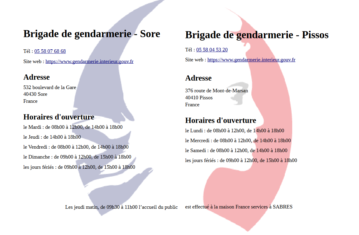 Gendarmerie Horaires Brigades